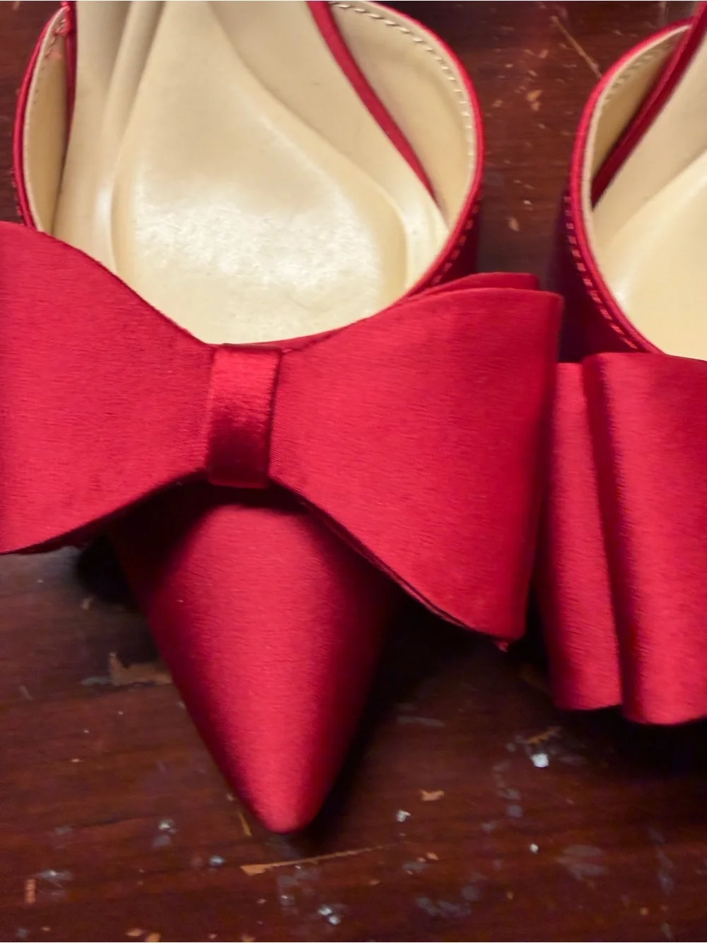 Jessica Simpson Red Satin Pointed Toe Bow Slingback Flats